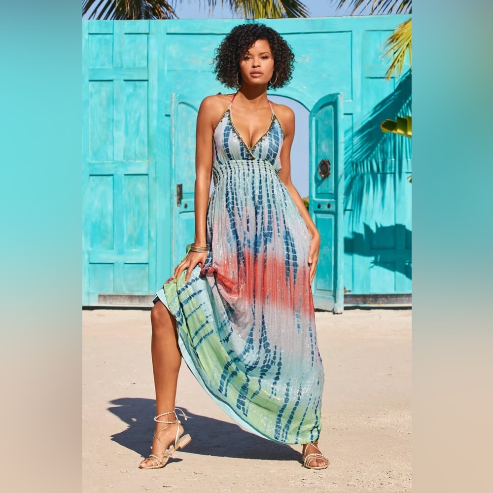 NWT Boston Proper Full Length Tie Dye Halter Style Dress